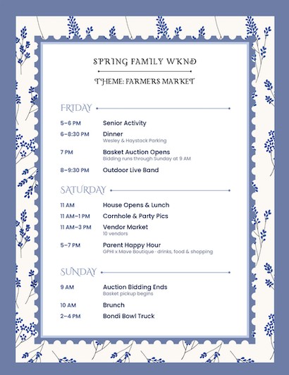 Spring Family Weekend schedule